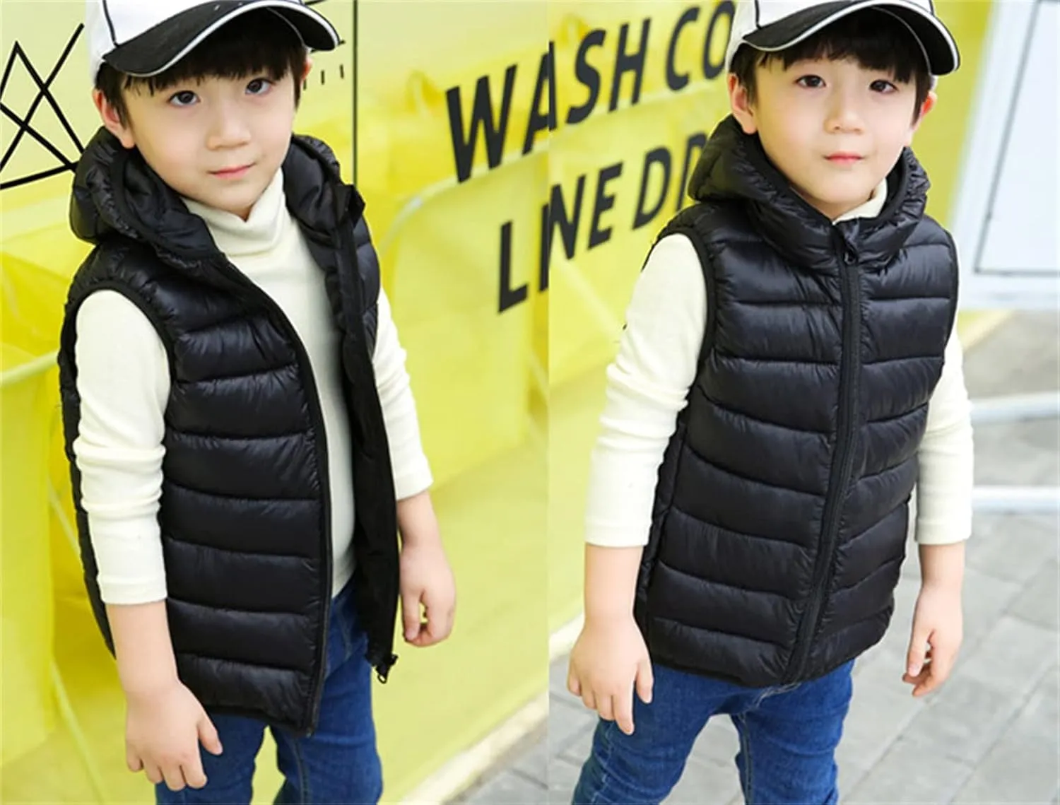 Boys' Hooded Puffer down Vest Jacket Lightweight Quilted Waistcoat Zipper Sleeveless Outwear Boys Puffer