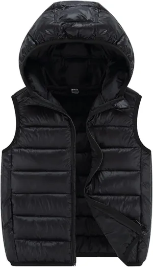 Boys' Hooded Puffer down Vest Jacket Lightweight Quilted Waistcoat Zipper Sleeveless Outwear Boys Puffer