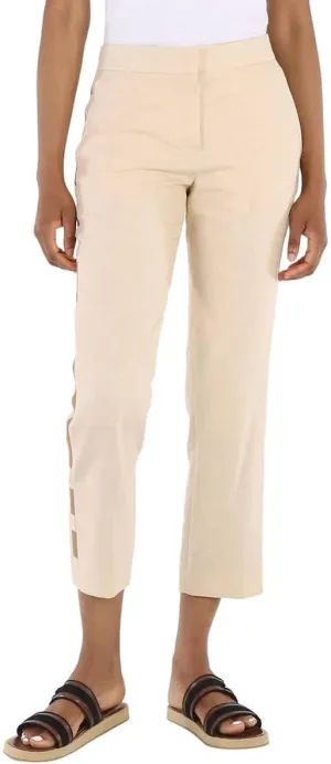BURBERRY Addison Wool Silk Linen Stripe Detail Tailored Trousers, Brand Size 10 (US Size 8)