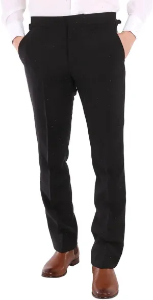 BURBERRY Men's Black Embellished Mohair Wool Classic Fit Tailored Trousers, Brand Size 52 (Waist Size 35.8")