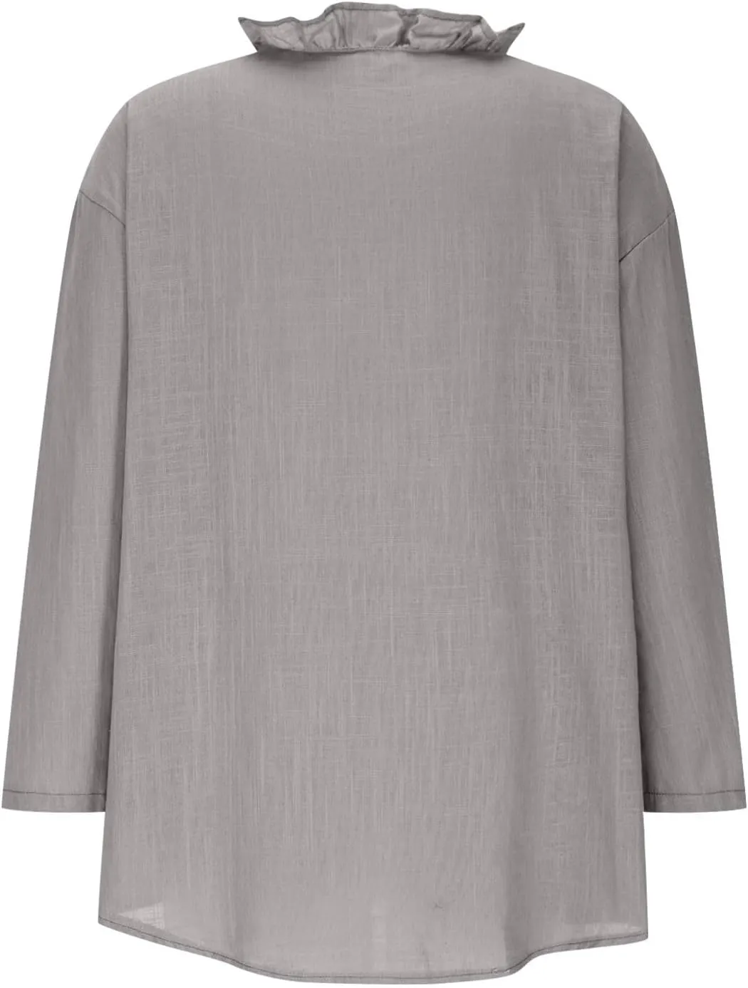 Button Down Shirt for Women Dressy Casual Cotton Linen 3/4 Sleeve Hi-Low Hem Blouse Ruffle Trim V Neck Summer Beach Tops
