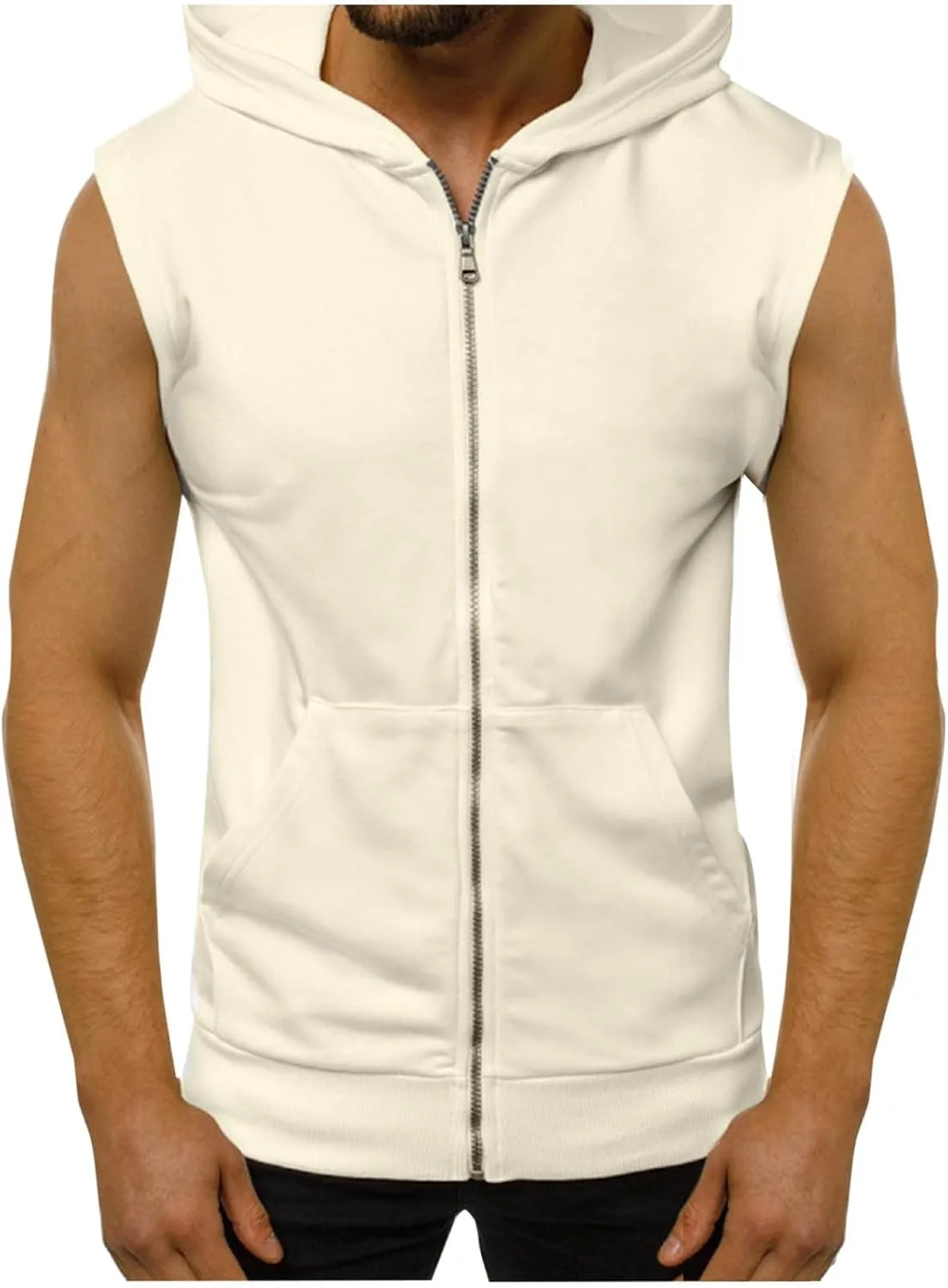 CAITS Men's Sleeveless Hoodie Tank Tops Zip Up Workout Sportwear Bodybuilding Training Gym Muscle Vest Summer Hooded Vests