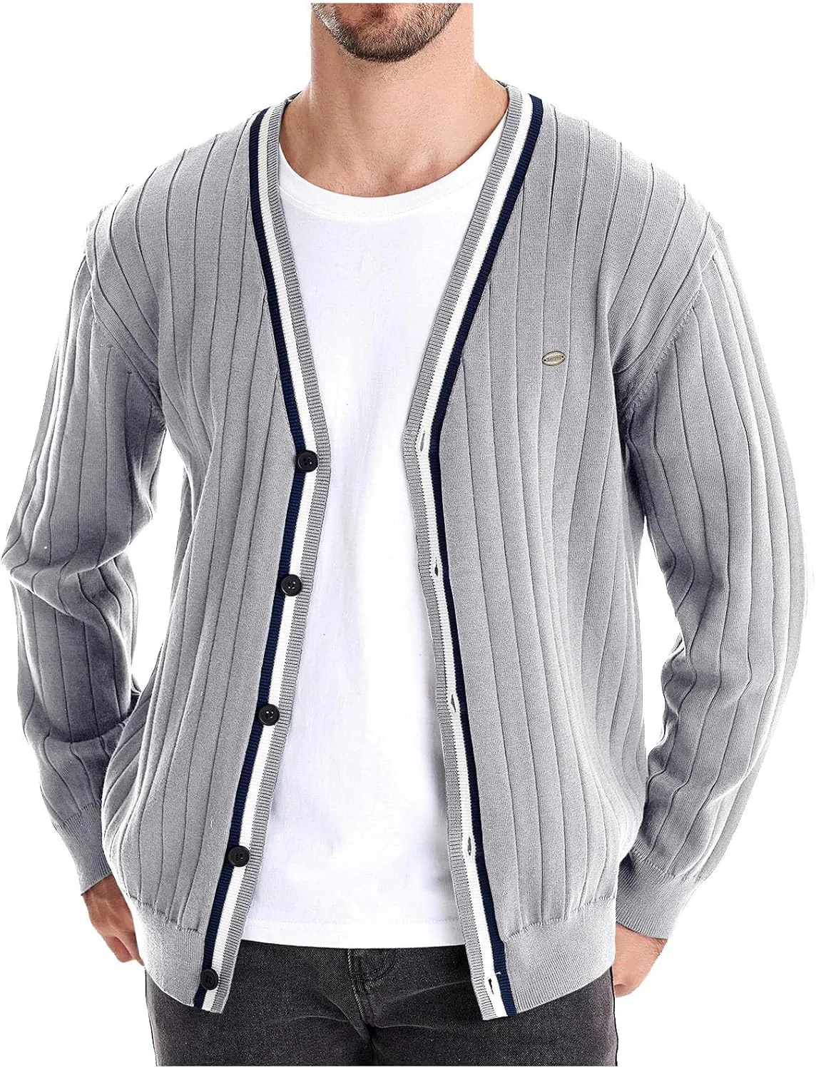 Cardigan Sweaters for Men Casual Long Sleeve Open Fornt V Neck Button Down Knit Sweaters Jacket with Pockets