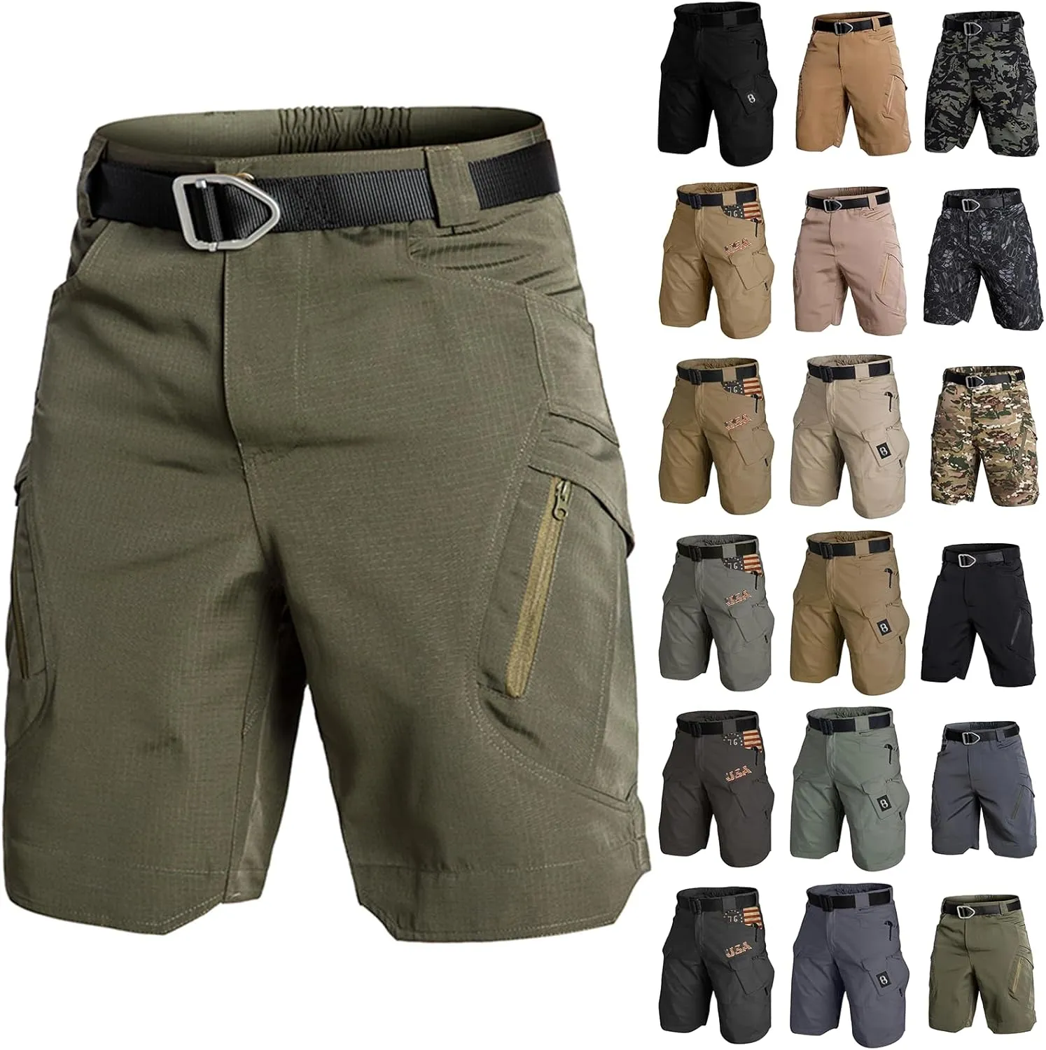 Cargo Shorts for Men Stretch Waist Waterproof Work Tactical Shorts Outdoor Lightweight Hiking Short Multi Pockets