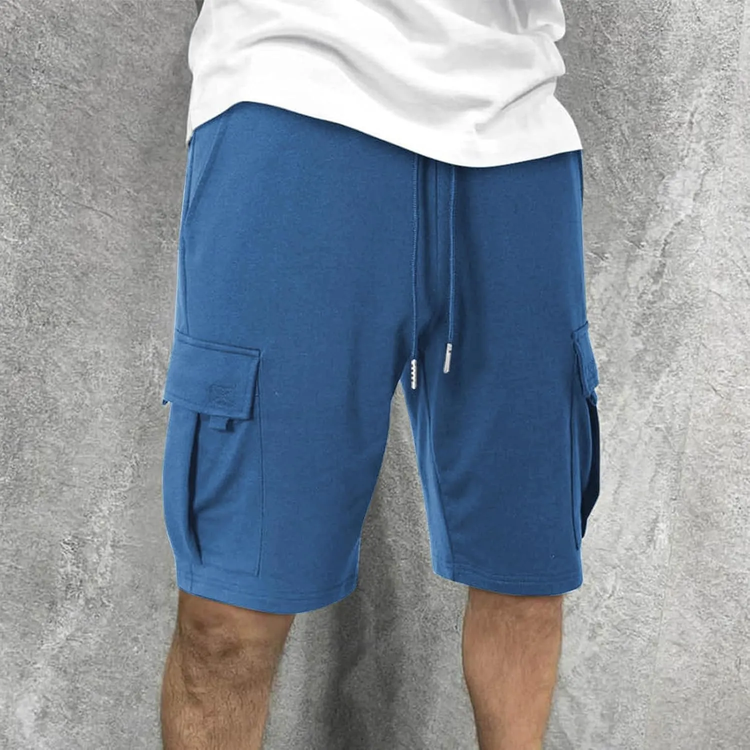 Cargo Shorts Men with Multi Pockets Work Elastic Drawstring Shorts Casual Classic Summer Solid Regular Fit Half Pants