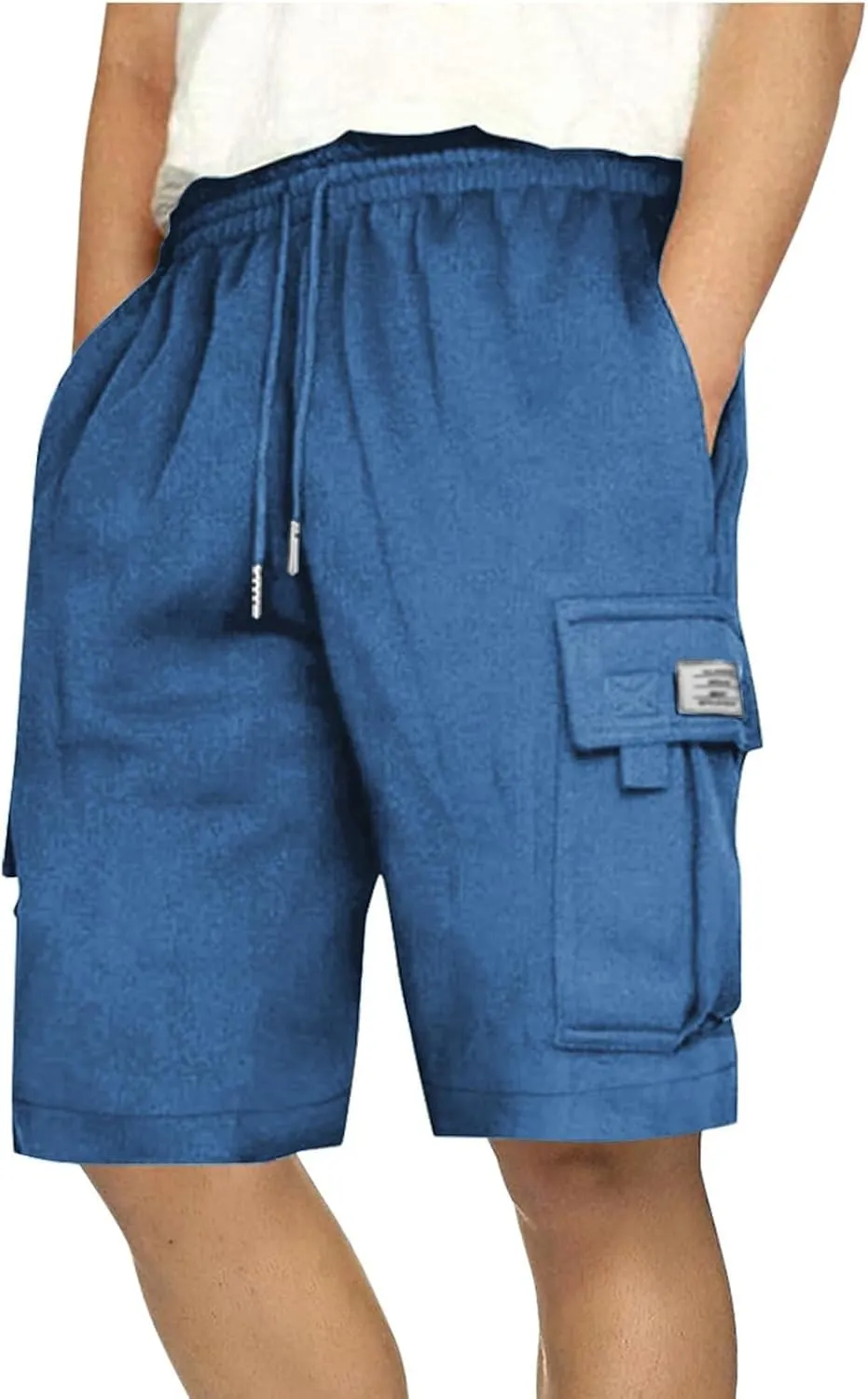 Cargo Shorts Men with Multi Pockets Work Elastic Drawstring Shorts Casual Classic Summer Solid Regular Fit Half Pants