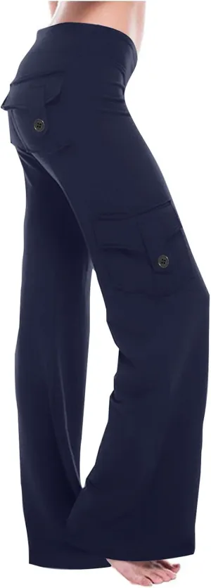 Cargo Yoga Pants for Women Trouser Style Flare Leggings with Pockets Boot Cut High Waist Long Workout Yoga Pants