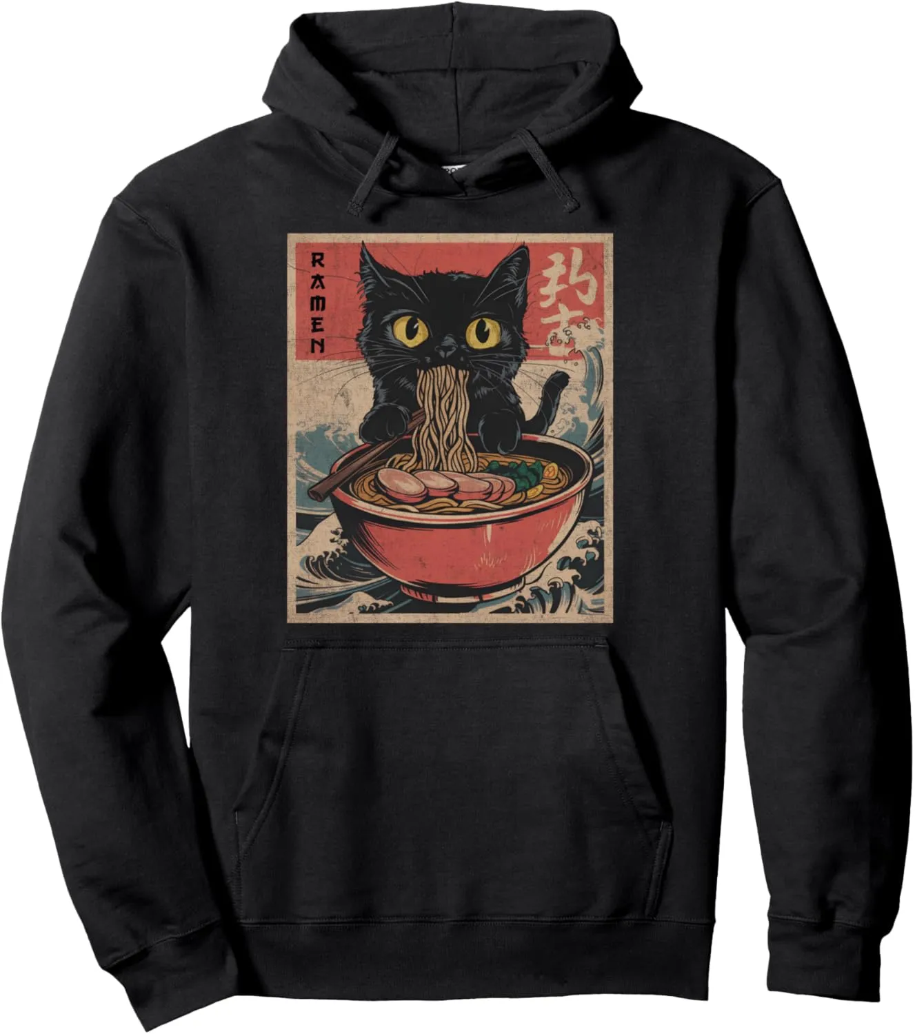 Cat Ramen Japanese Funny Graphic Tees Kawaii Cat Anime Gifts Pullover Hoodie