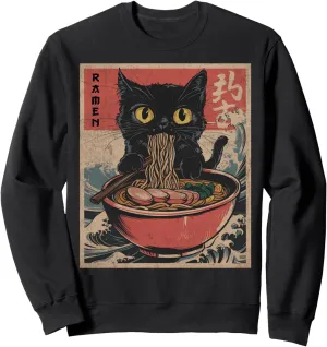 Cat Ramen Japanese Funny Graphic Tees Kawaii Cat Anime Gifts Sweatshirt