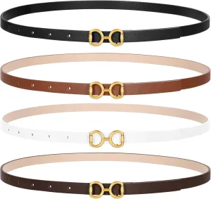 CESCOSI 4 Pack Skinny Women Leather Belt for Dresses Thin Waist Belt for Jeans Pants with Gold Buckle