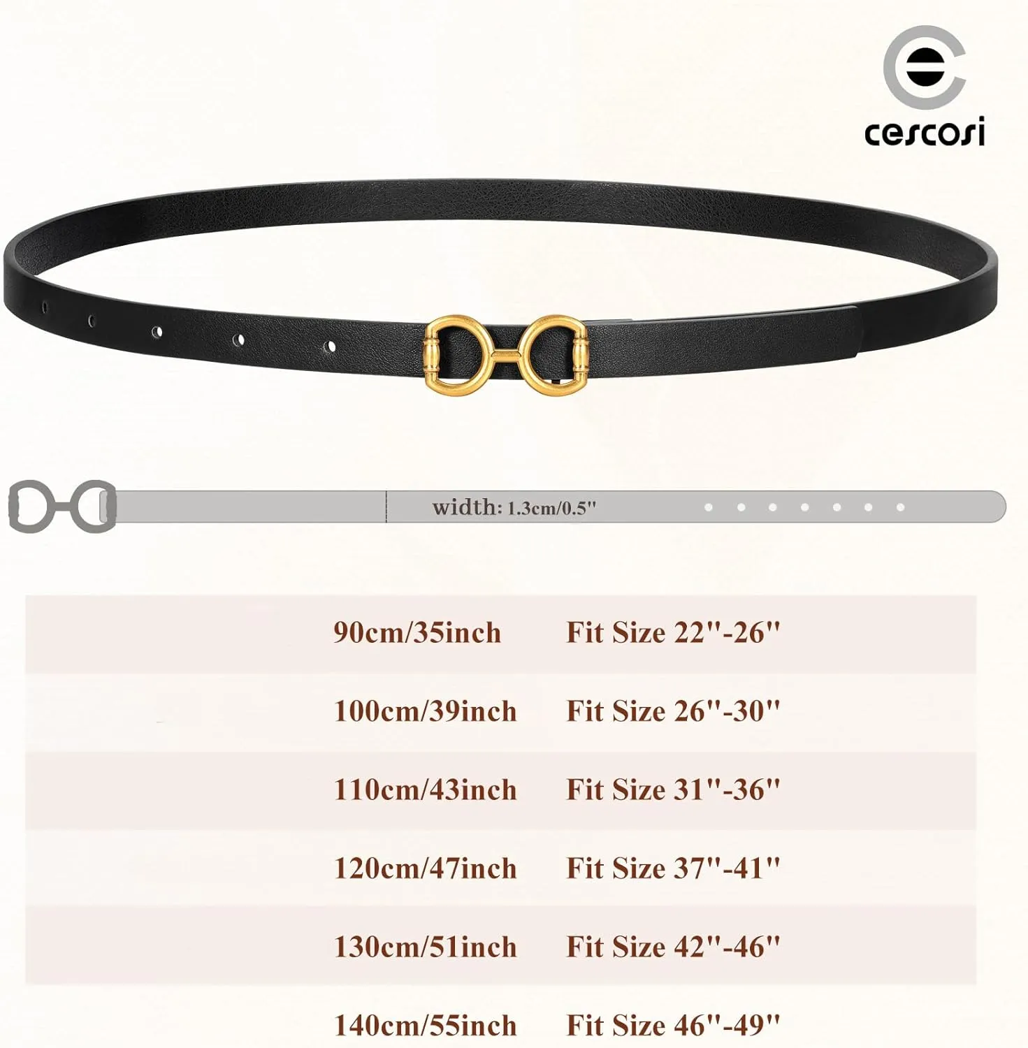 CESCOSI 4 Pack Skinny Women Leather Belt for Dresses Thin Waist Belt for Jeans Pants with Gold Buckle