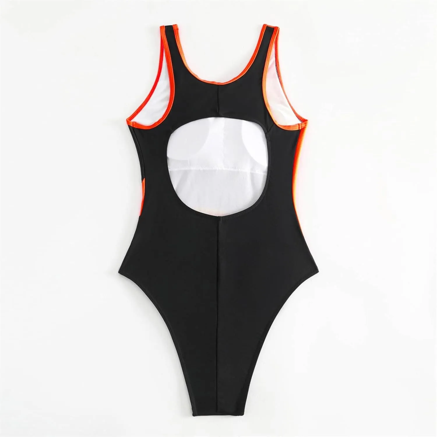 Color Block Women One Piece Swimsuit Tummy Control One-Piece Crewneck Sleeveless Backless Swimwear Cheeky Bathing Suit