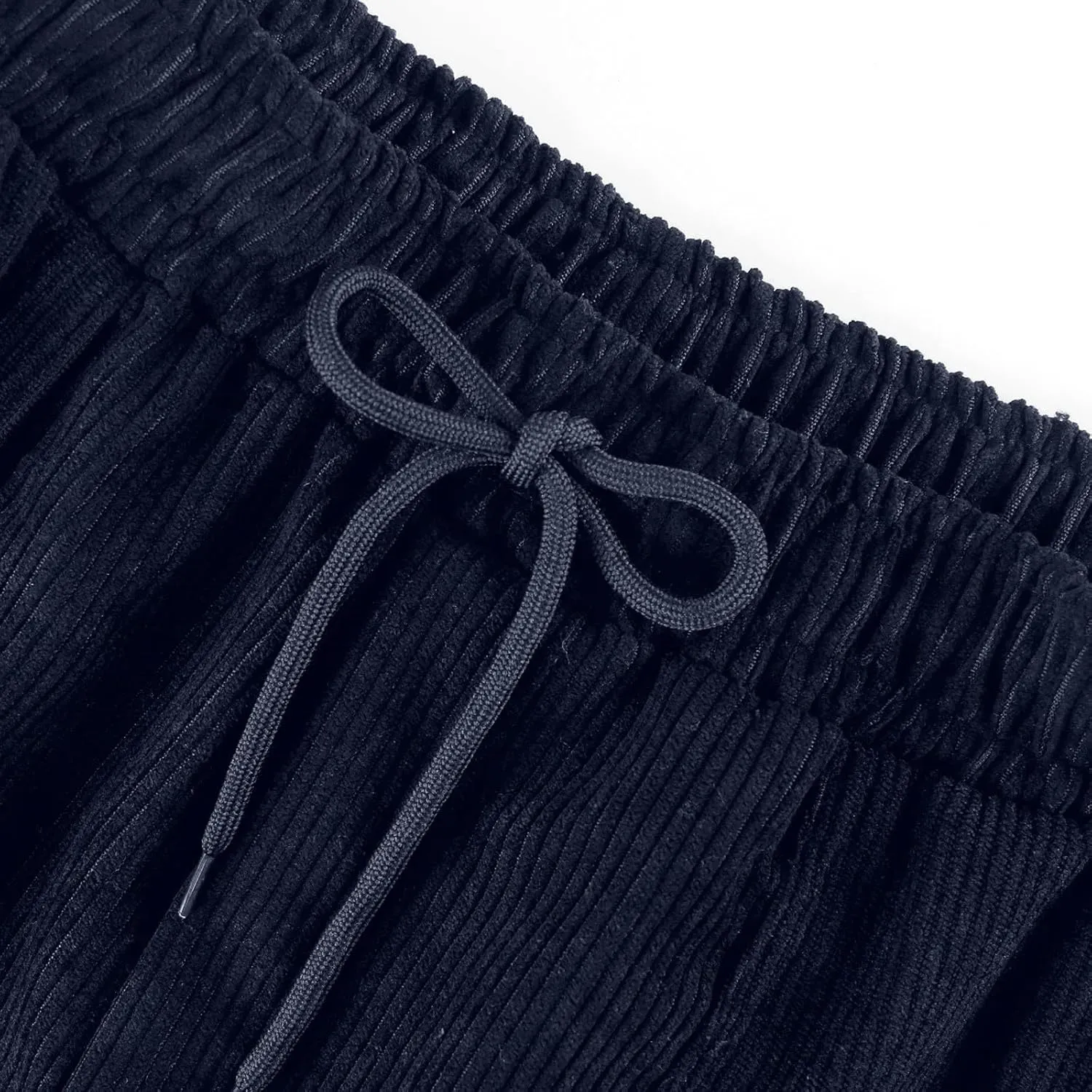Corduroy Pants Women Casual Elastic High Waisted Straight Leg Pants Soft Comfy Drawstring Lounge Trousers
