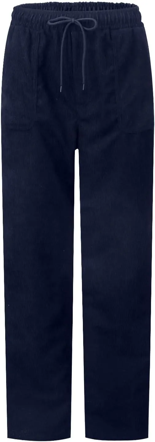 Corduroy Pants Women Casual Elastic High Waisted Straight Leg Pants Soft Comfy Drawstring Lounge Trousers