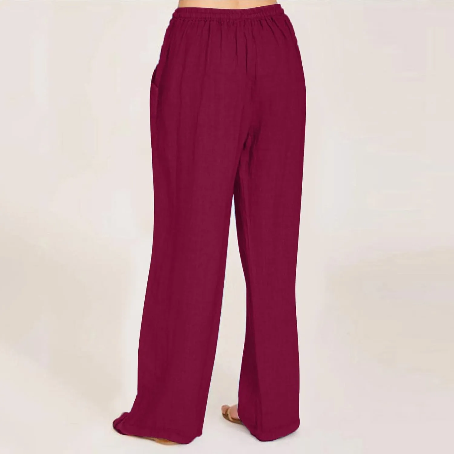 Cotton Linen Pants Women Summer Wide Leg Drawstring High Waisted Palazzo Pants Casual Loose Trousers with Pockets