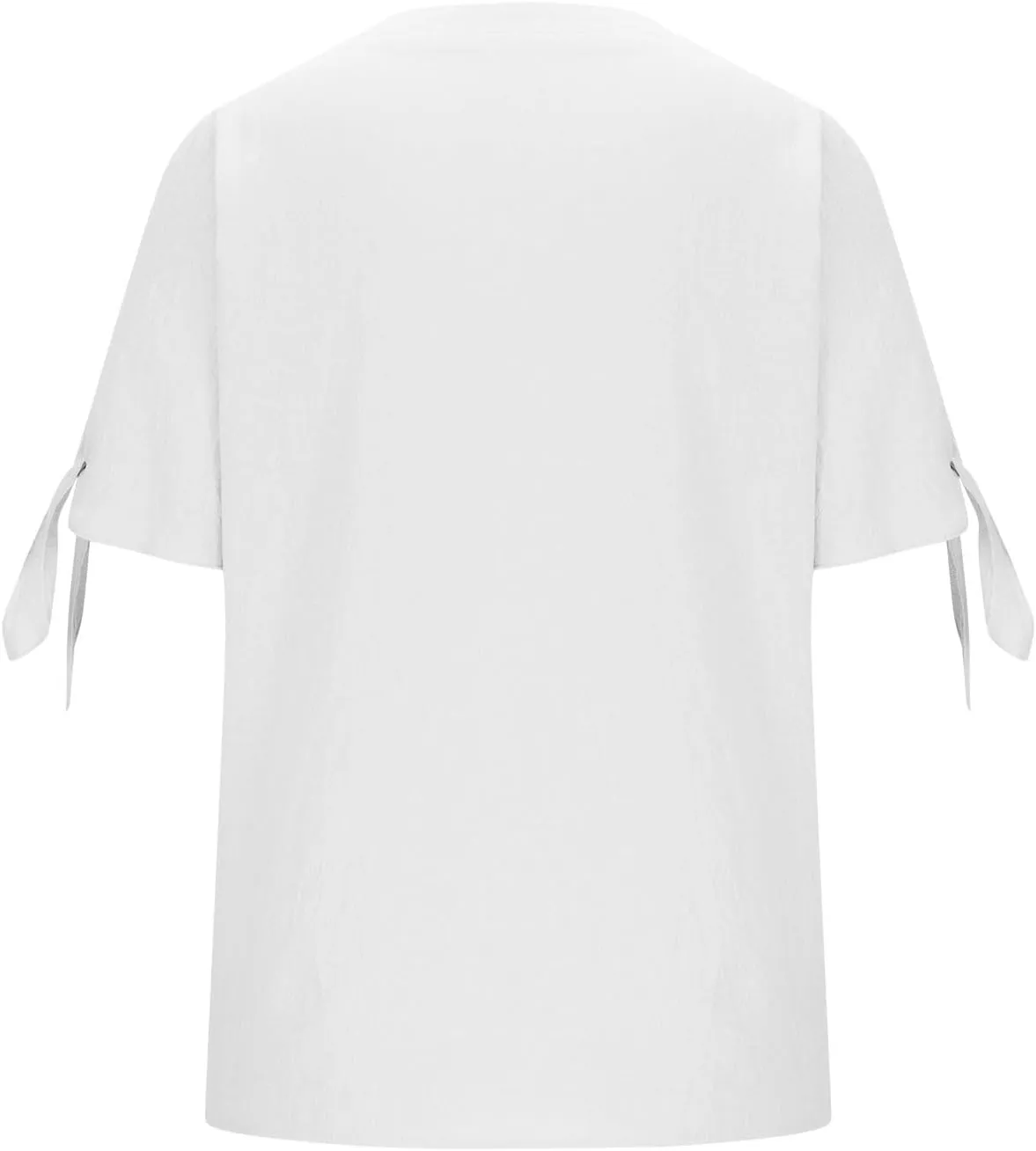 Cotton Linen Shirts for Women Cold Shoulder Knot Short Sleeve V Neck Tops Button Trendy Business Work Blouses