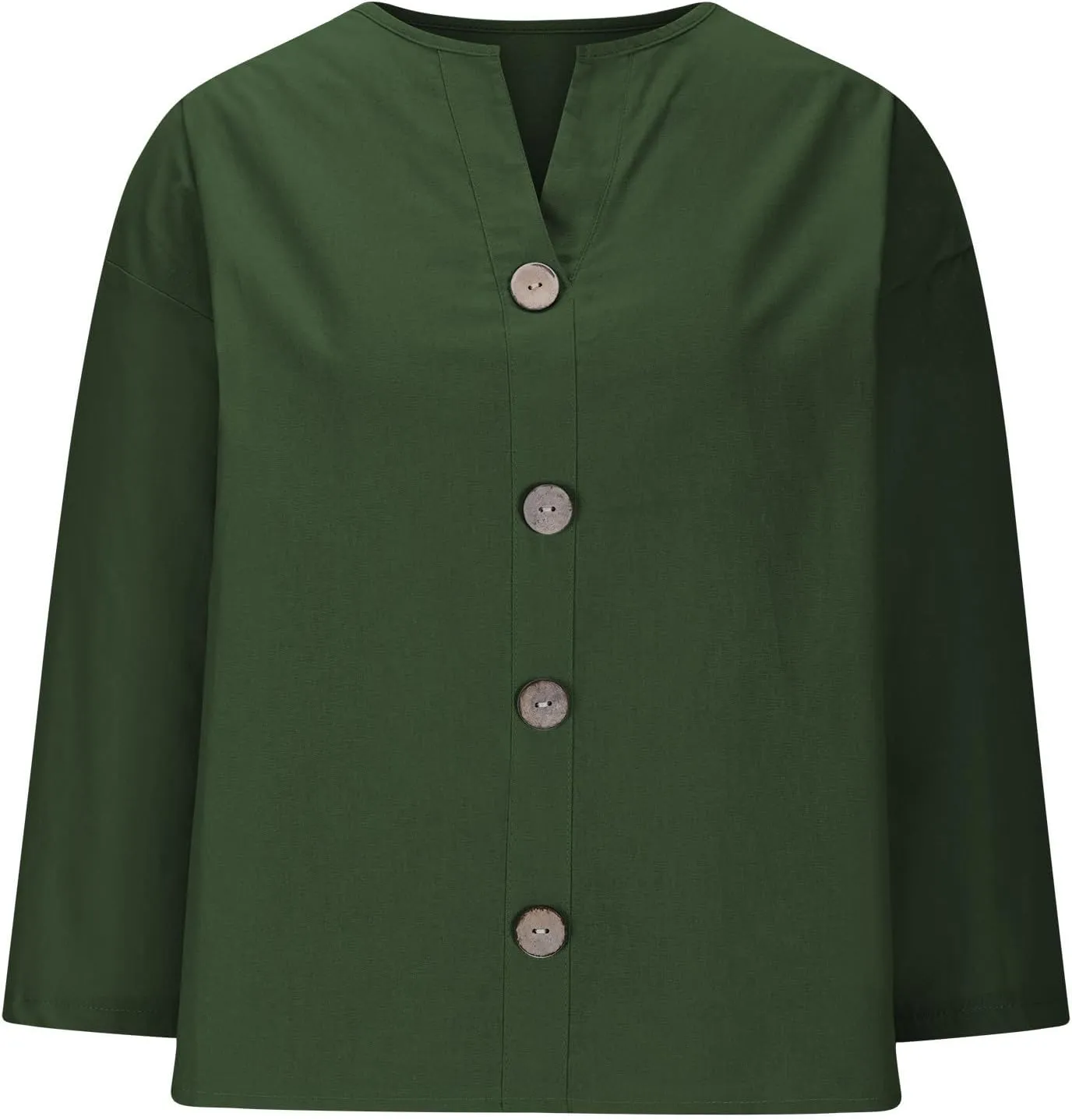 Cotton Linen Shirts for Women Long Sleeve V-Neck Button Down Blouses Solid Color Casual Loose Summer Tops