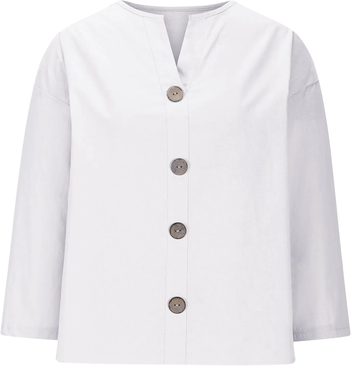 Cotton Linen Shirts for Women Long Sleeve V-Neck Button Down Blouses Solid Color Casual Loose Summer Tops