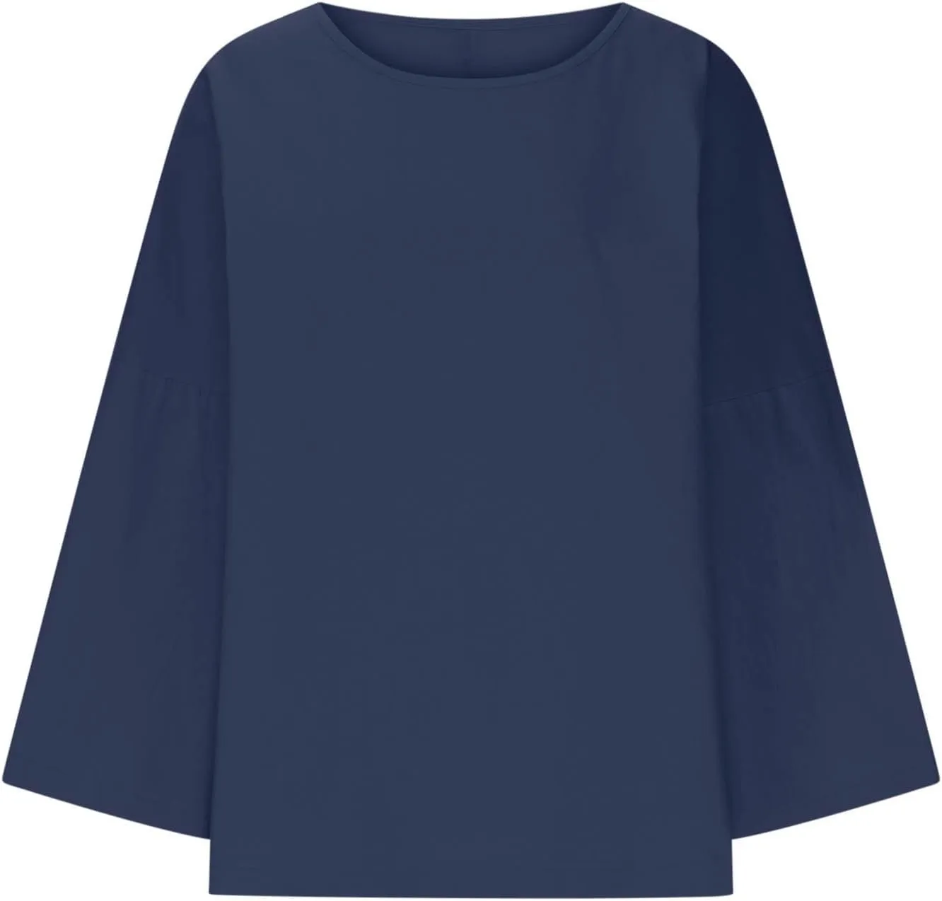 Cotton Linen Shirts for Women Solid Color Basic Long Sleeve Tee Tops Summer Casual Crew Neck Split Hem Tunic Blouses
