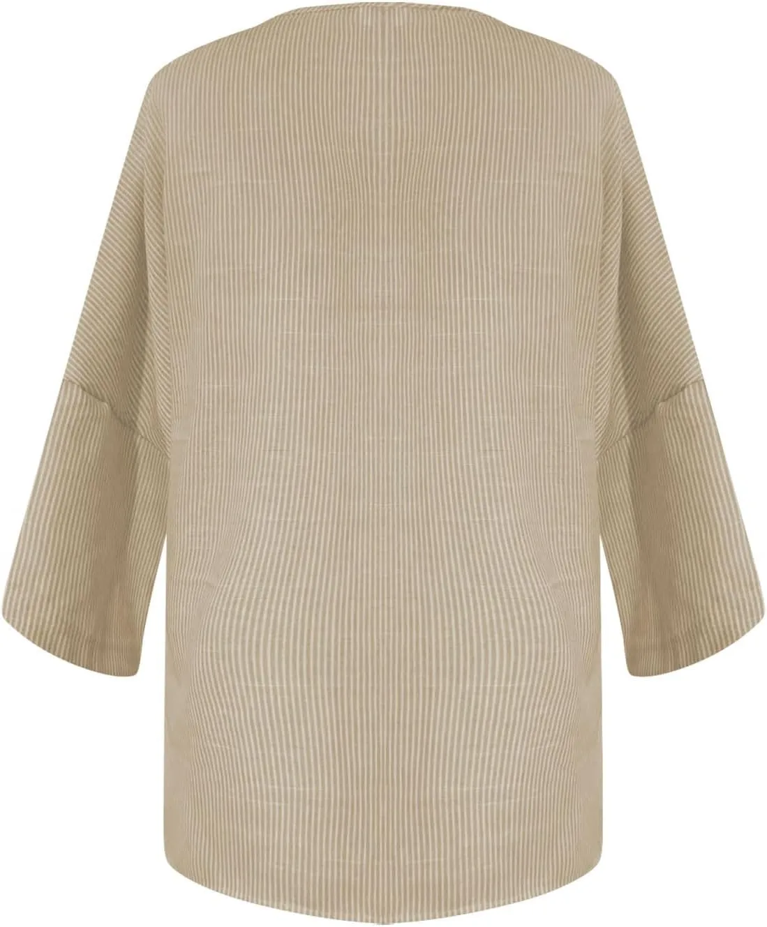 Cotton Linen Shirts for Women Striped 3/4 Sleeve Tops Summer Casual Round Neck Pullover Blouse Ladies Tunic Tshirt