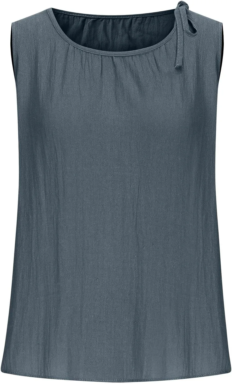 Cotton Linen Tank Tops for Women Summer Vacation Lounge Tops Loose Fit Sleeveless Round Neck Shirts Beach Tees