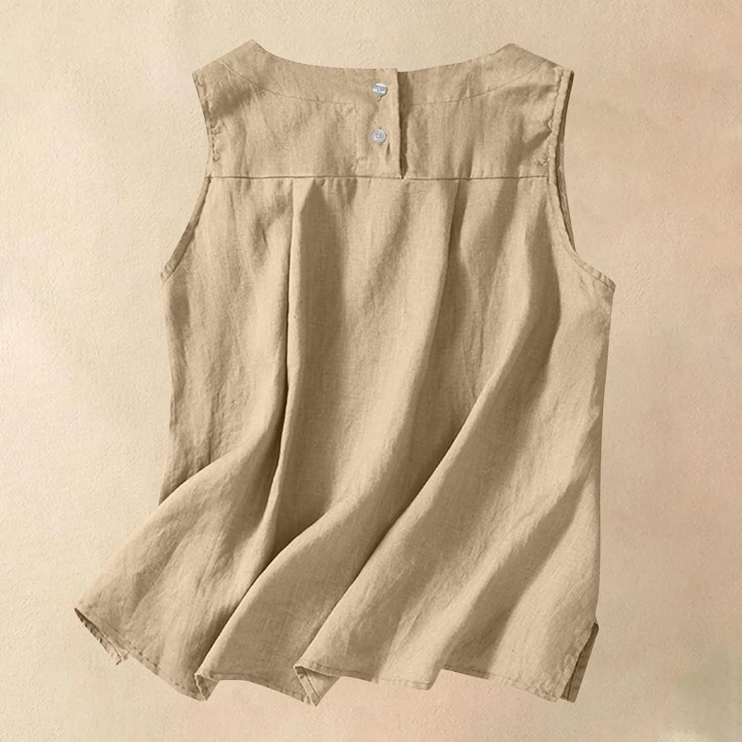 Cotton Linen Tank Tops for Women Summer Vacation Tops Loose Fit Sleeveless Round Neck Shirts Beach Tees Vests