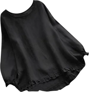 Cotton Linen Tops for Womens Summer Half Sleeve Tshirt Trendy Casual Tunic Tees Comfy Loose Fit Flowy Blouses Plus Size