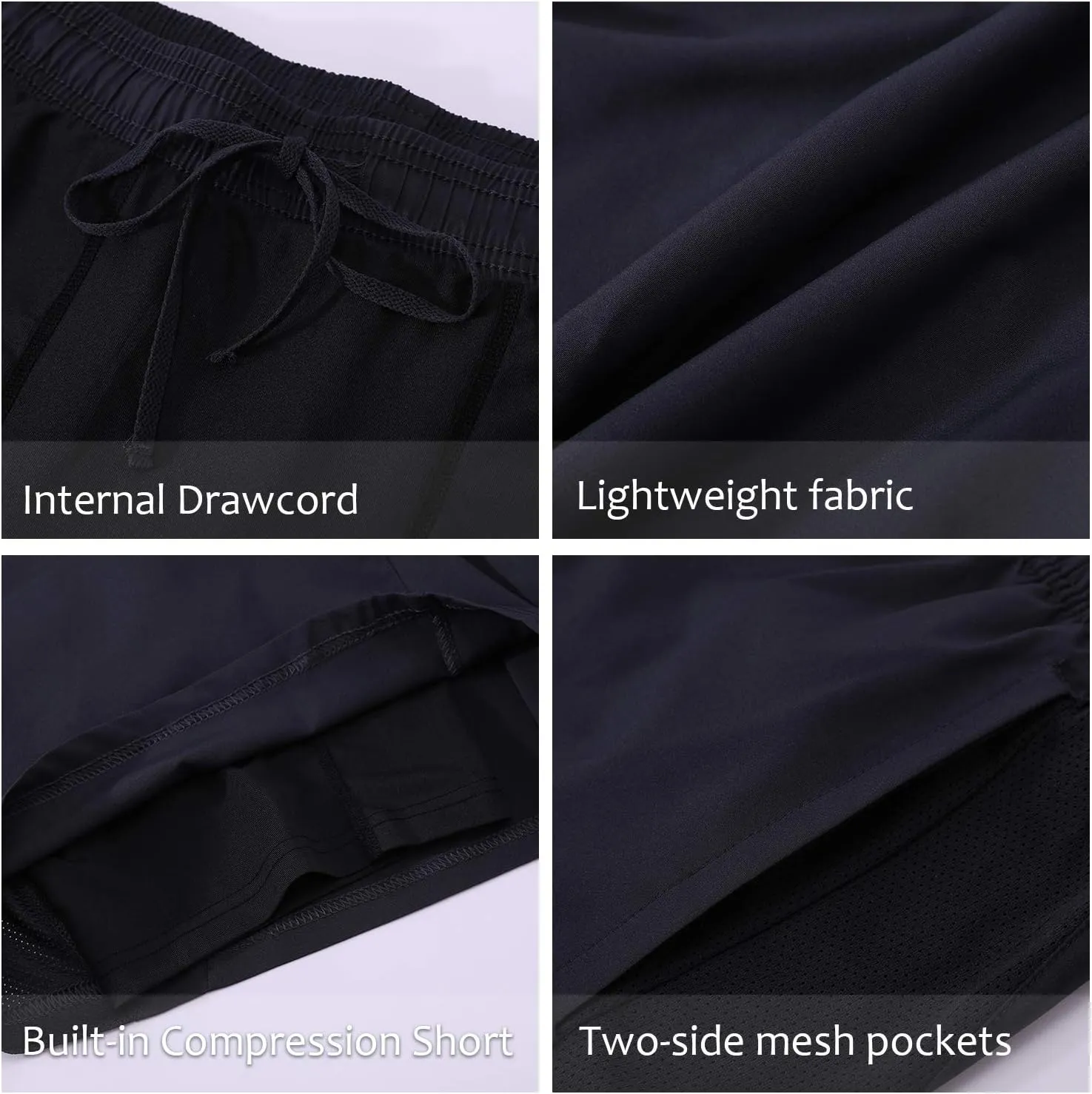 CQC Men's 2 in 1 Running Shorts Quick Drying Lightweight Active Training Exercise Jogging Cycling Shorts