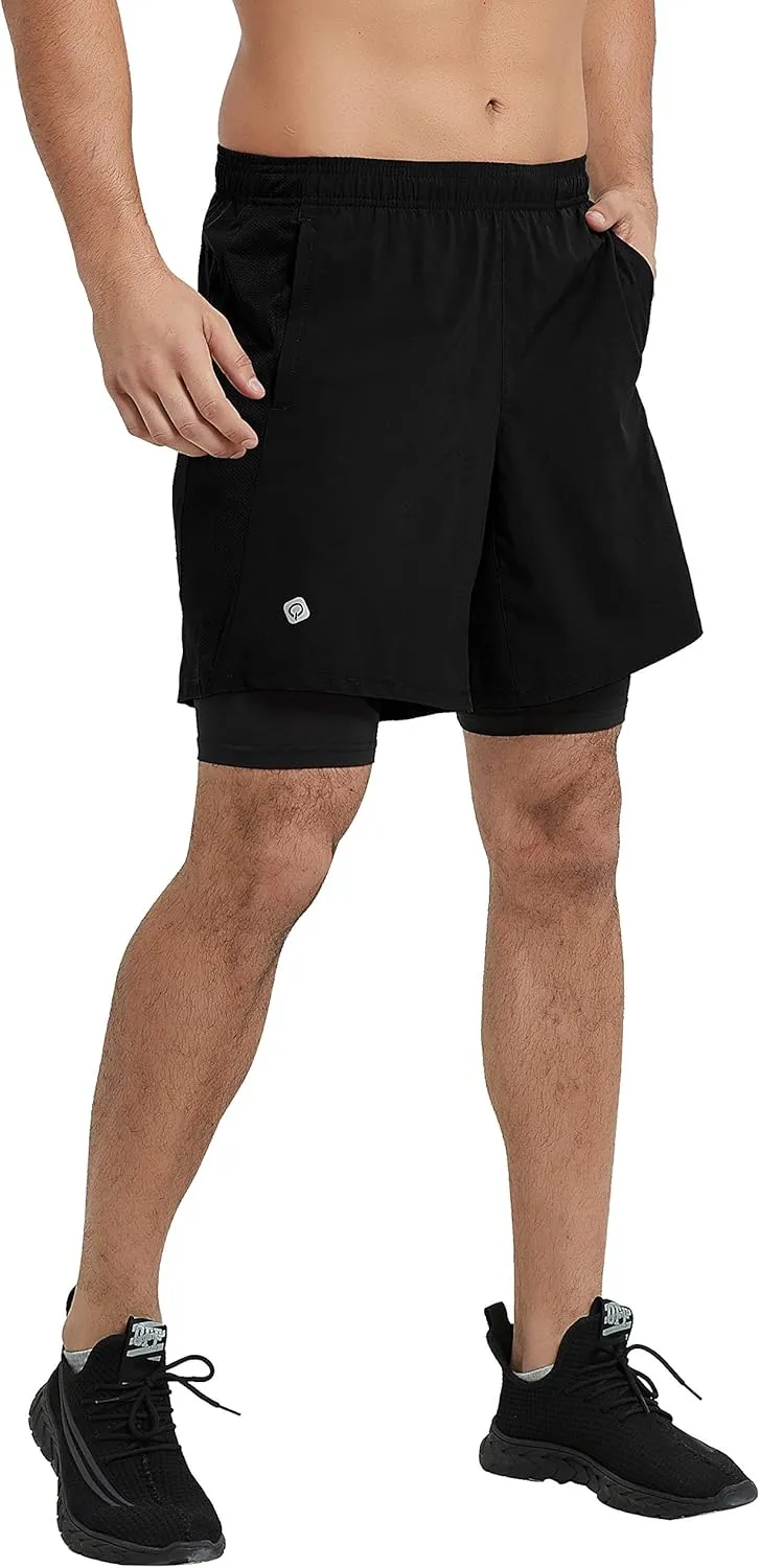 CQC Men's 2 in 1 Running Shorts Quick Drying Lightweight Active Training Exercise Jogging Cycling Shorts