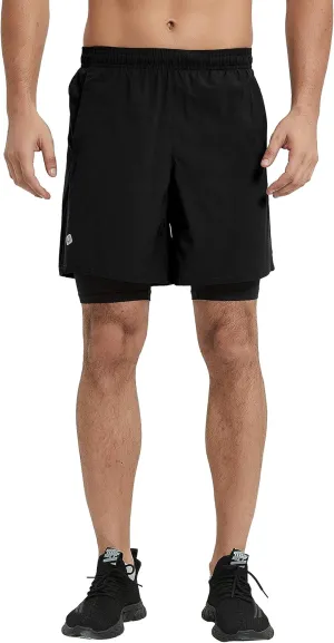 CQC Men's 2 in 1 Running Shorts Quick Drying Lightweight Active Training Exercise Jogging Cycling Shorts