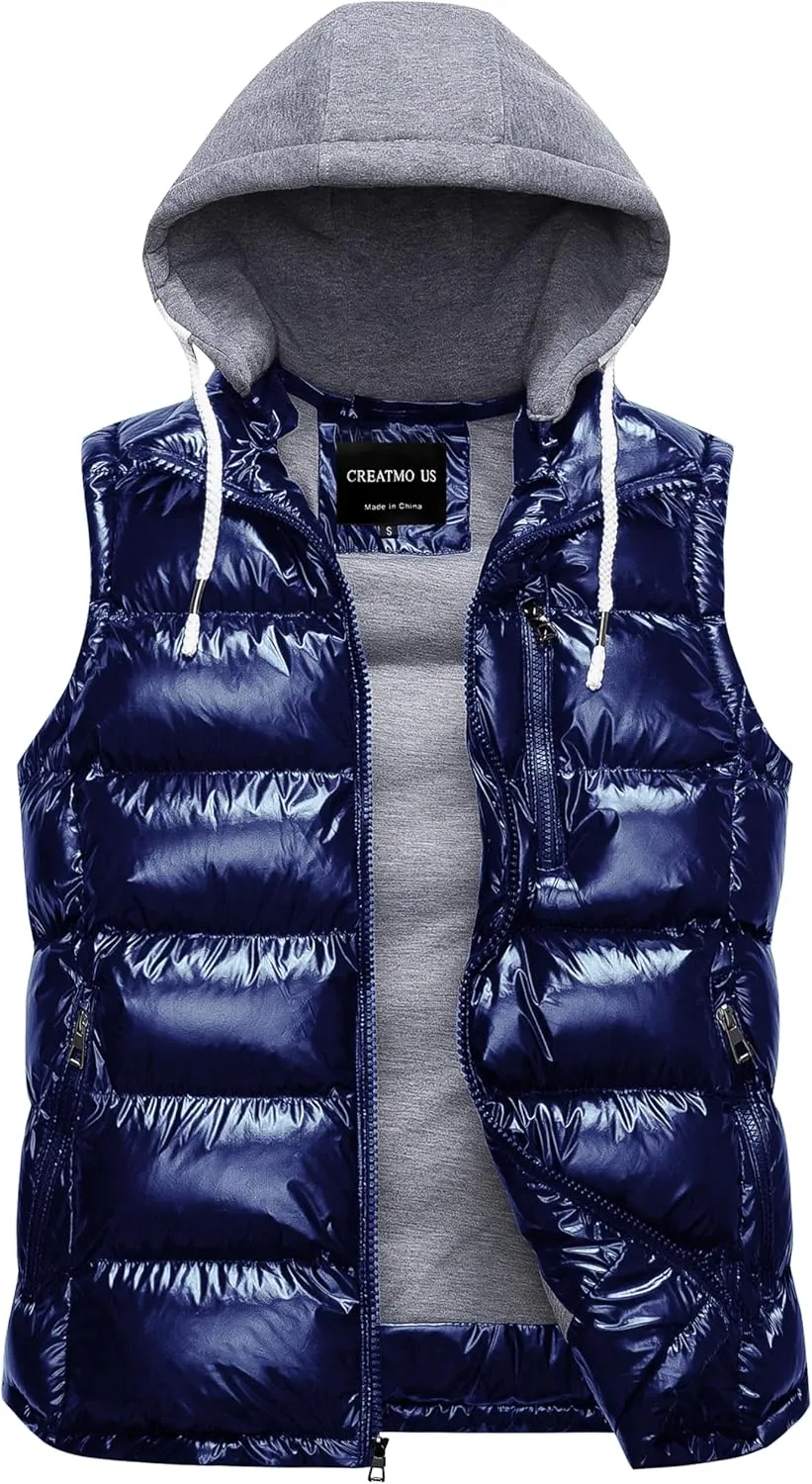 CREATMO US Men's Outdoor Winter Vest Outerwear Removable Hooded Padded Puffer Sleeveless Vest
