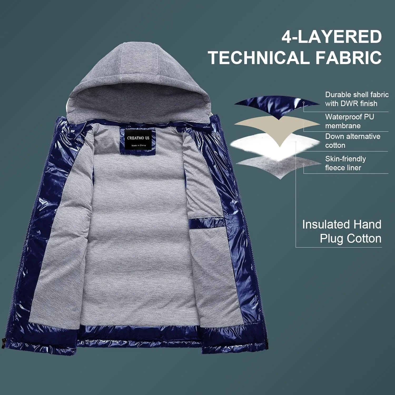 CREATMO US Men's Outdoor Winter Vest Outerwear Removable Hooded Padded Puffer Sleeveless Vest