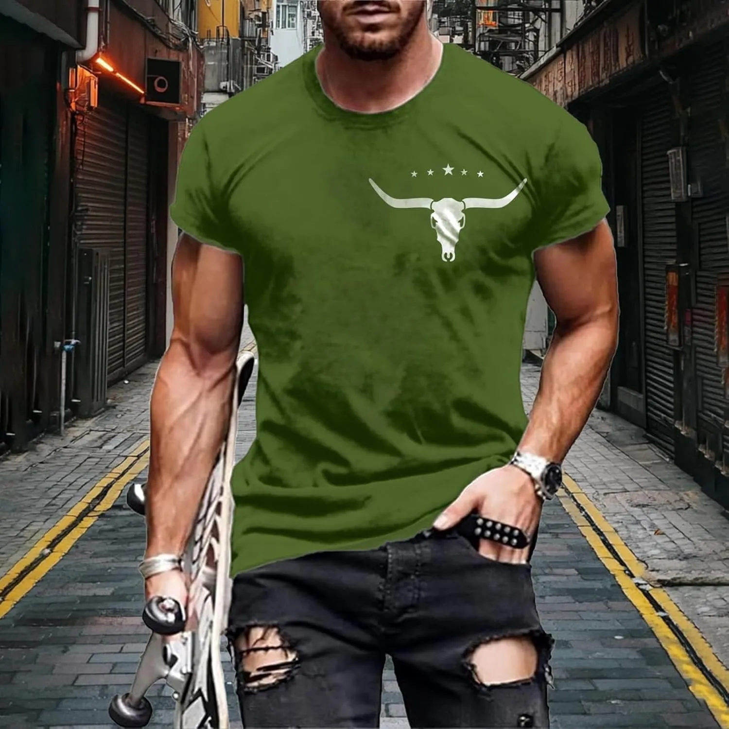 Crewneck Vintage T Shirts for Men Slim Fit Short Sleeve 2025 Trendy Summer Graphic Tees Hip Hop Hipster Streetwear