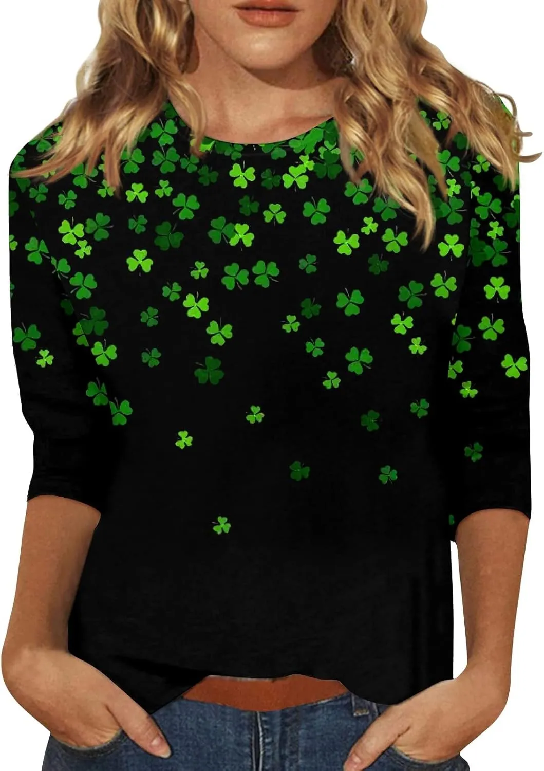 Custom t Shirts Women's Fashion Casual Seventh Sleeve Printed O-Neck Pullover T-Shirt Top