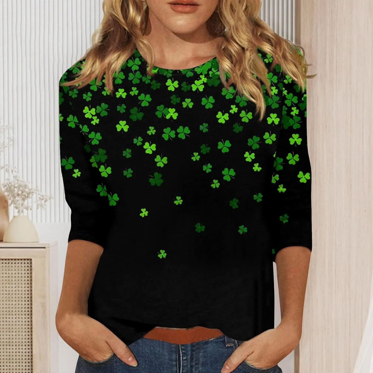 Custom t Shirts Women's Fashion Casual Seventh Sleeve Printed O-Neck Pullover T-Shirt Top