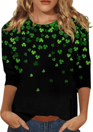 Custom t Shirts Women's Fashion Casual Seventh Sleeve Printed O-Neck Pullover T-Shirt Top