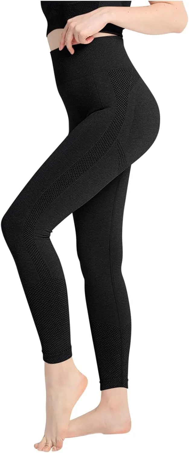 DASAYO Women's Compression Yoga Pants Solid Color High Waist Tummy Control Full Length Shaping Leggings