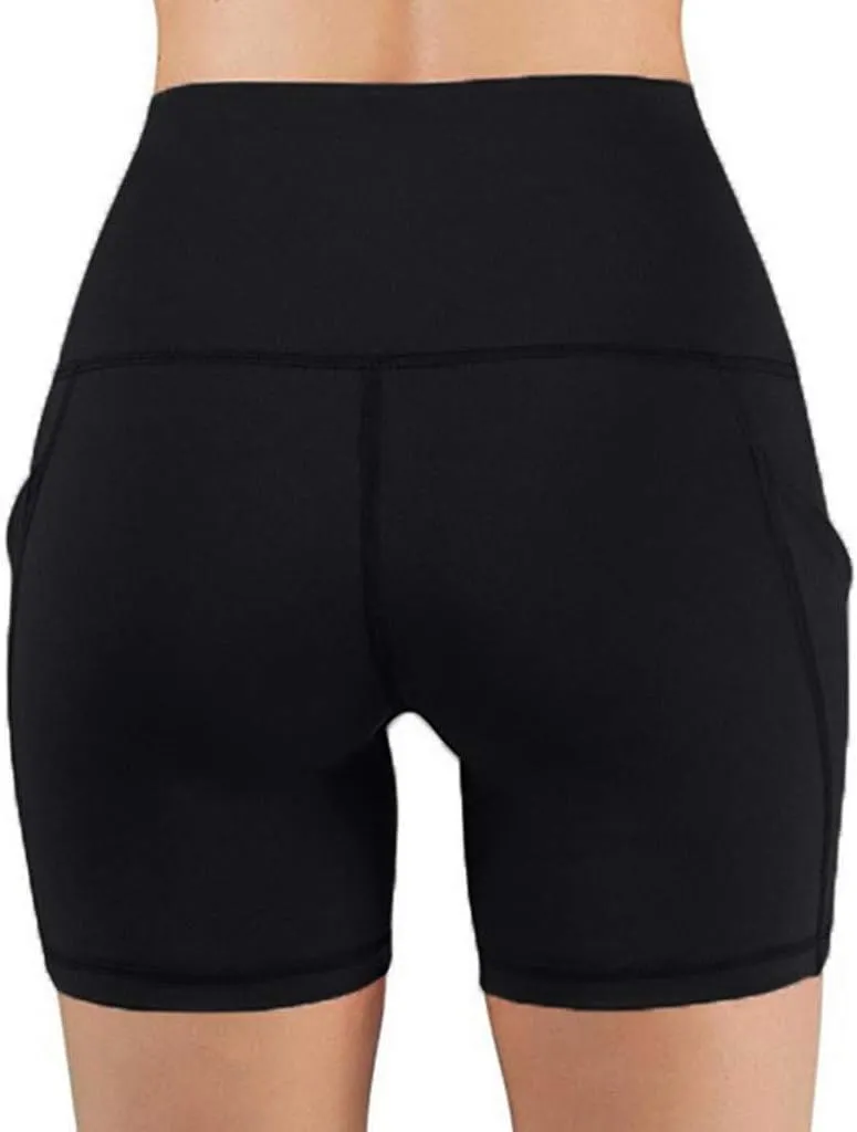 DASAYO Womens High Waist Stretch Skinny Yoga Shorts Professional Workout Shorts Side Pockets Soft Tummy Control Biker Shorts