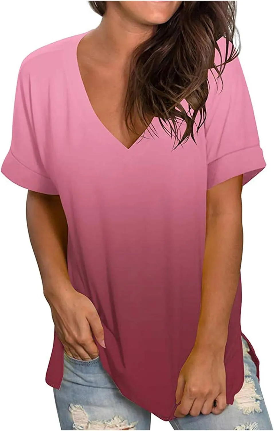 DASAYO Womens Tops 2023 Summer Casual T-Shirt Plus Size Fashion Short Sleeve Shirts Blouse Going Out Tunic Ladies Outfits
