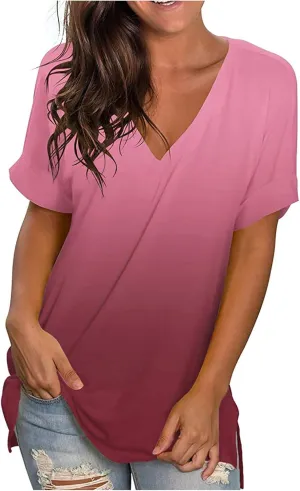 DASAYO Womens Tops 2023 Summer Casual T-Shirt Plus Size Fashion Short Sleeve Shirts Blouse Going Out Tunic Ladies Outfits
