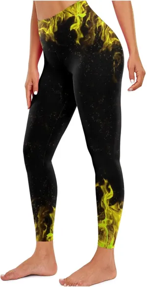 DASAYO Workout Yoga Pants for Women Trendy Flame Print High Waist Tummy Control 7/8 Activewear Leggings