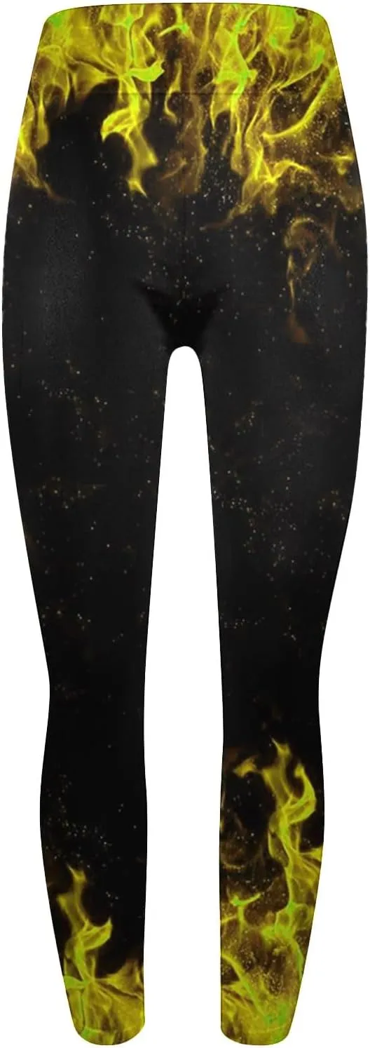 DASAYO Workout Yoga Pants for Women Trendy Flame Print High Waist Tummy Control 7/8 Activewear Leggings