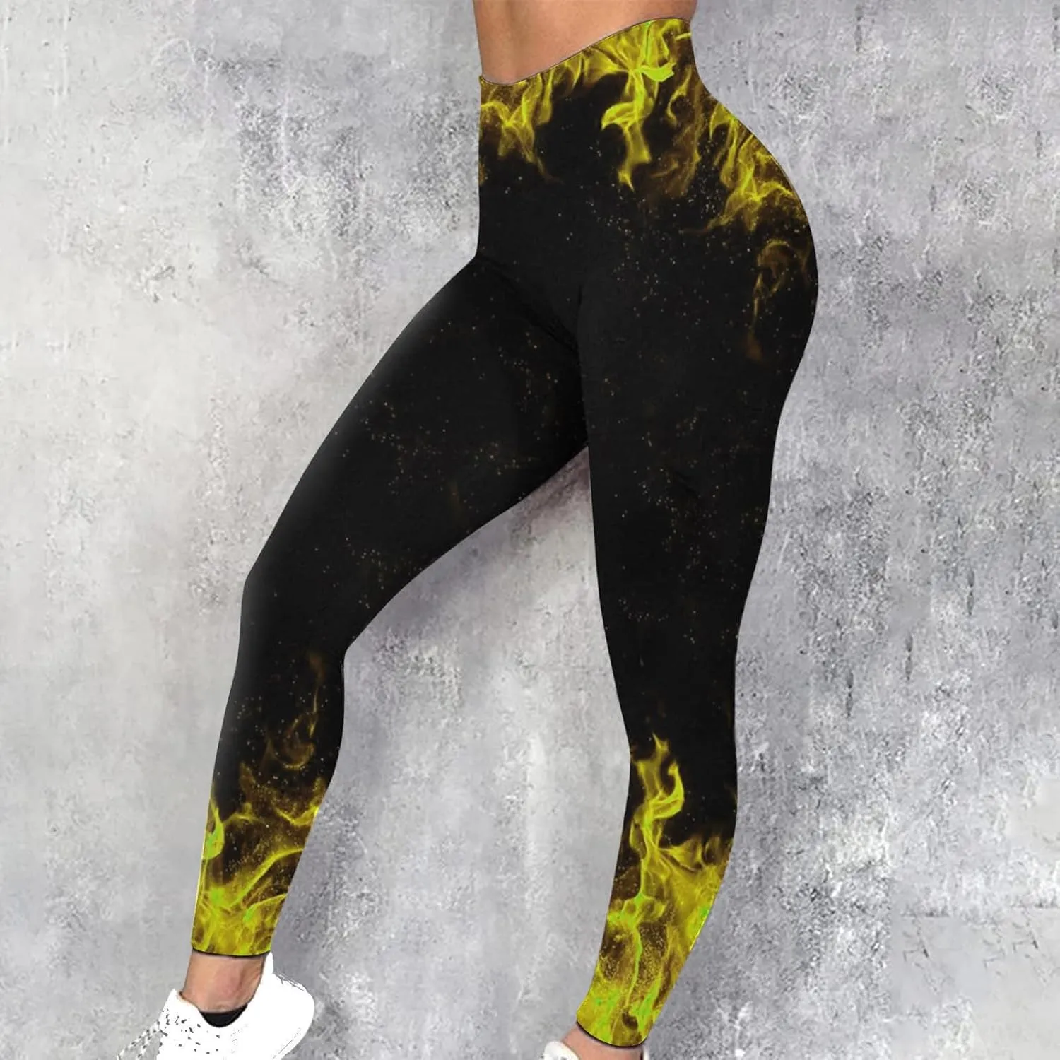 DASAYO Workout Yoga Pants for Women Trendy Flame Print High Waist Tummy Control 7/8 Activewear Leggings