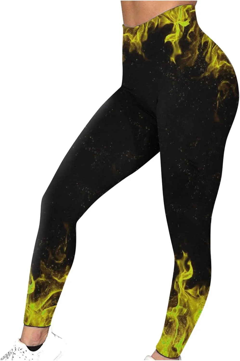 DASAYO Workout Yoga Pants for Women Trendy Flame Print High Waist Tummy Control 7/8 Activewear Leggings