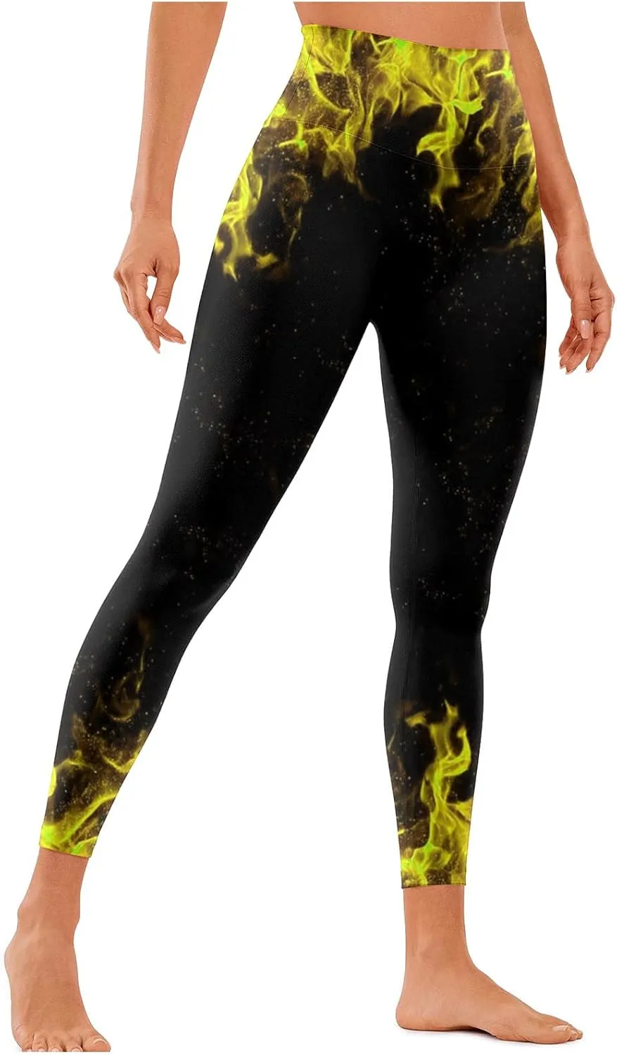 DASAYO Workout Yoga Pants for Women Trendy Flame Print High Waist Tummy Control 7/8 Activewear Leggings