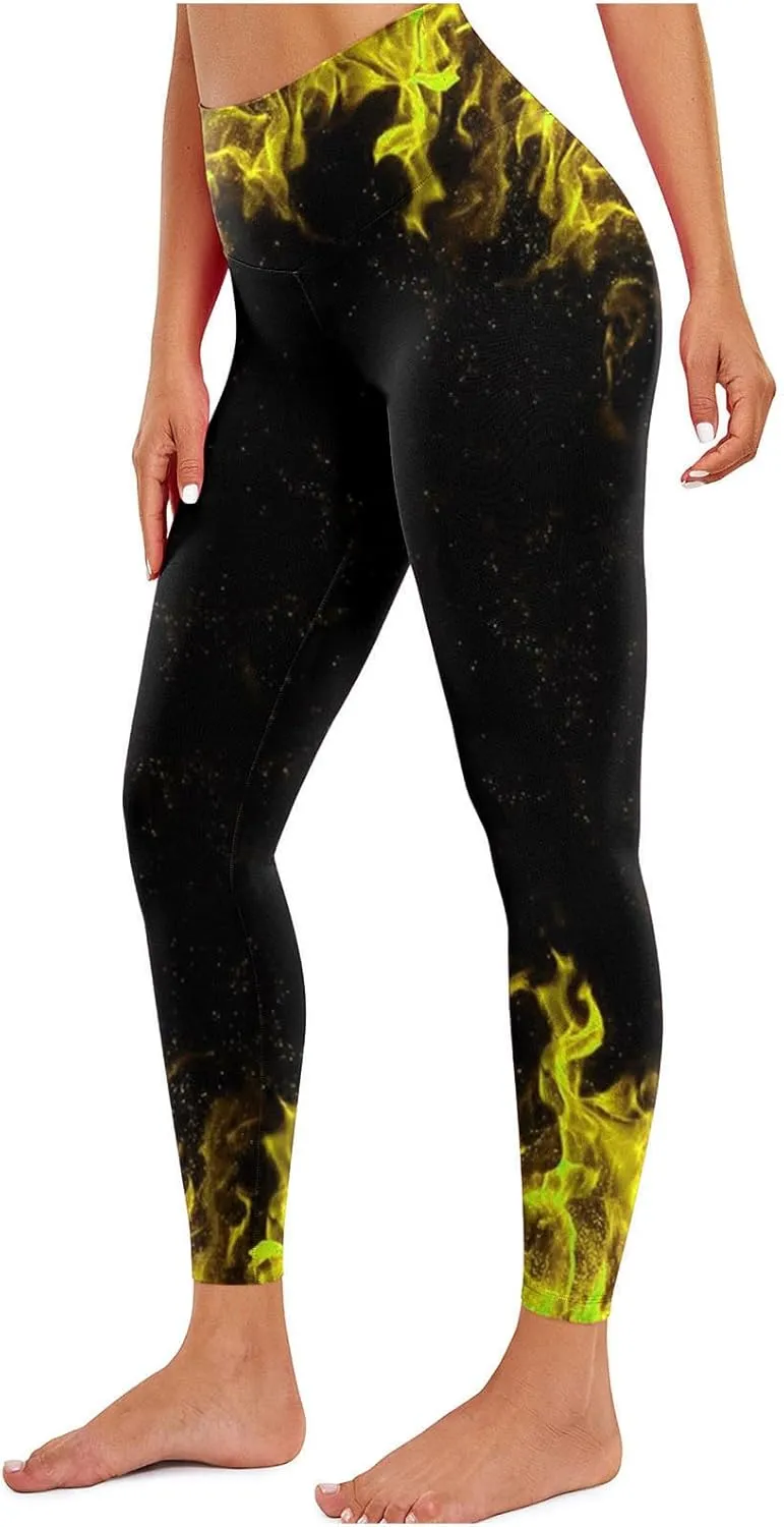 DASAYO Workout Yoga Pants for Women Trendy Flame Print High Waist Tummy Control 7/8 Activewear Leggings