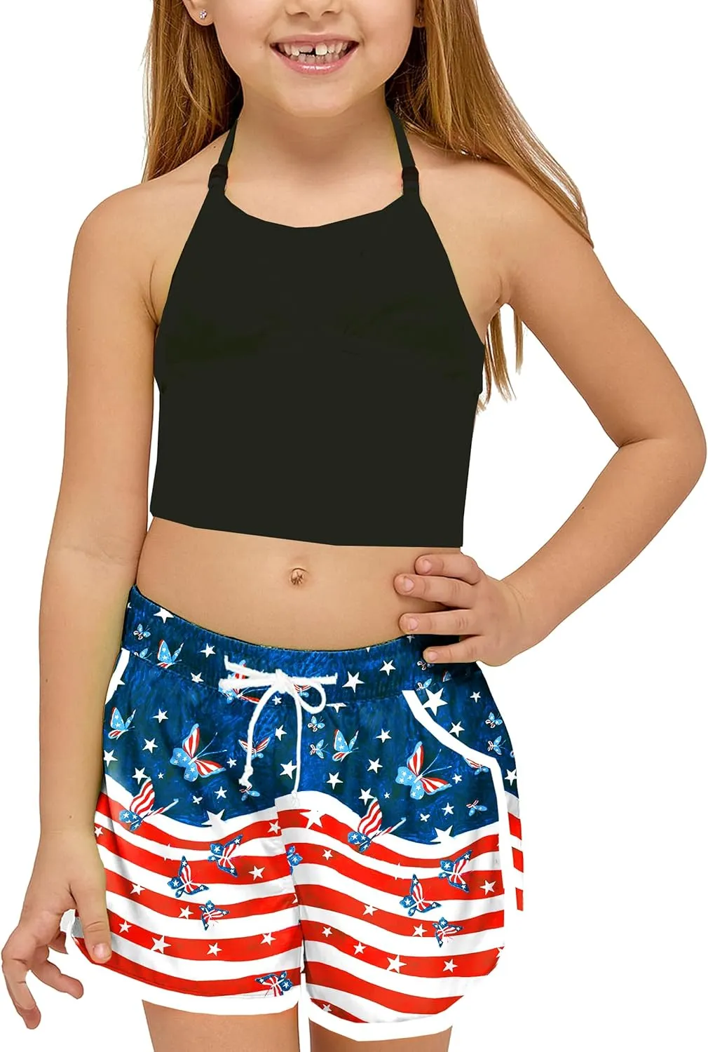 Deerose Kids American Flag Swim Shorts Quick Dry Swimming Board Shorts Active Swim Trunk 5-14 Years