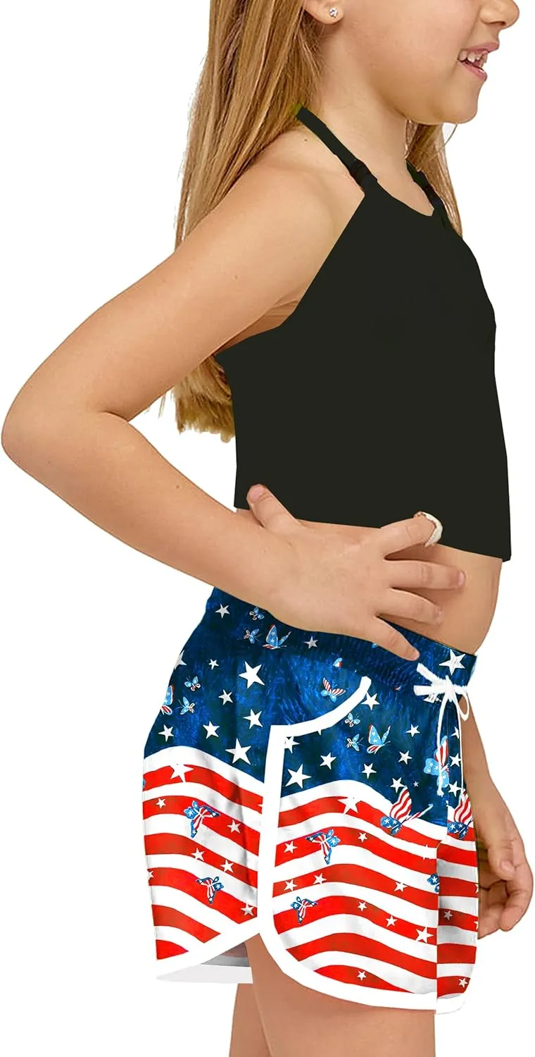 Deerose Kids American Flag Swim Shorts Quick Dry Swimming Board Shorts Active Swim Trunk 5-14 Years