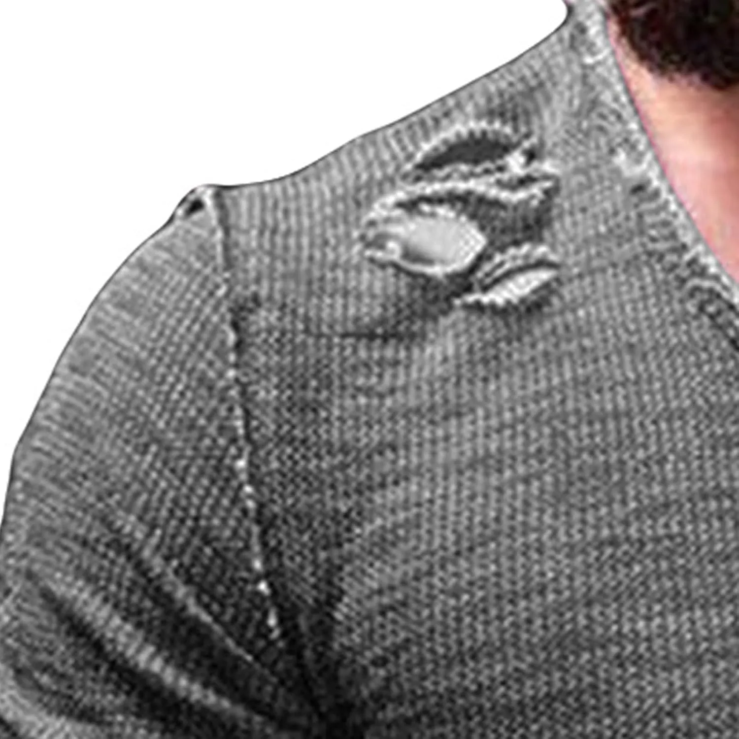 DGHM-JLMY Men's Ripped Solid Color T-Shirt Slim Fit Distressed Ripped Crewneck Tee Shirts Casual Short Sleeve Hip Hop Tees