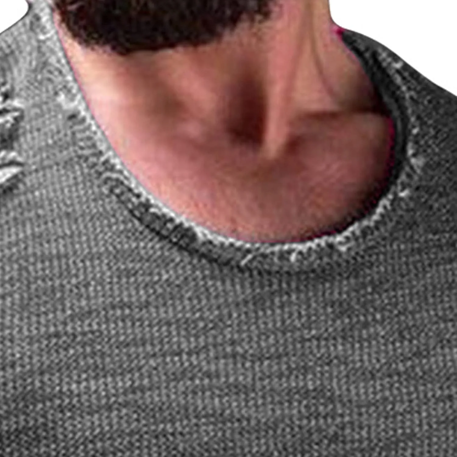 DGHM-JLMY Men's Ripped Solid Color T-Shirt Slim Fit Distressed Ripped Crewneck Tee Shirts Casual Short Sleeve Hip Hop Tees